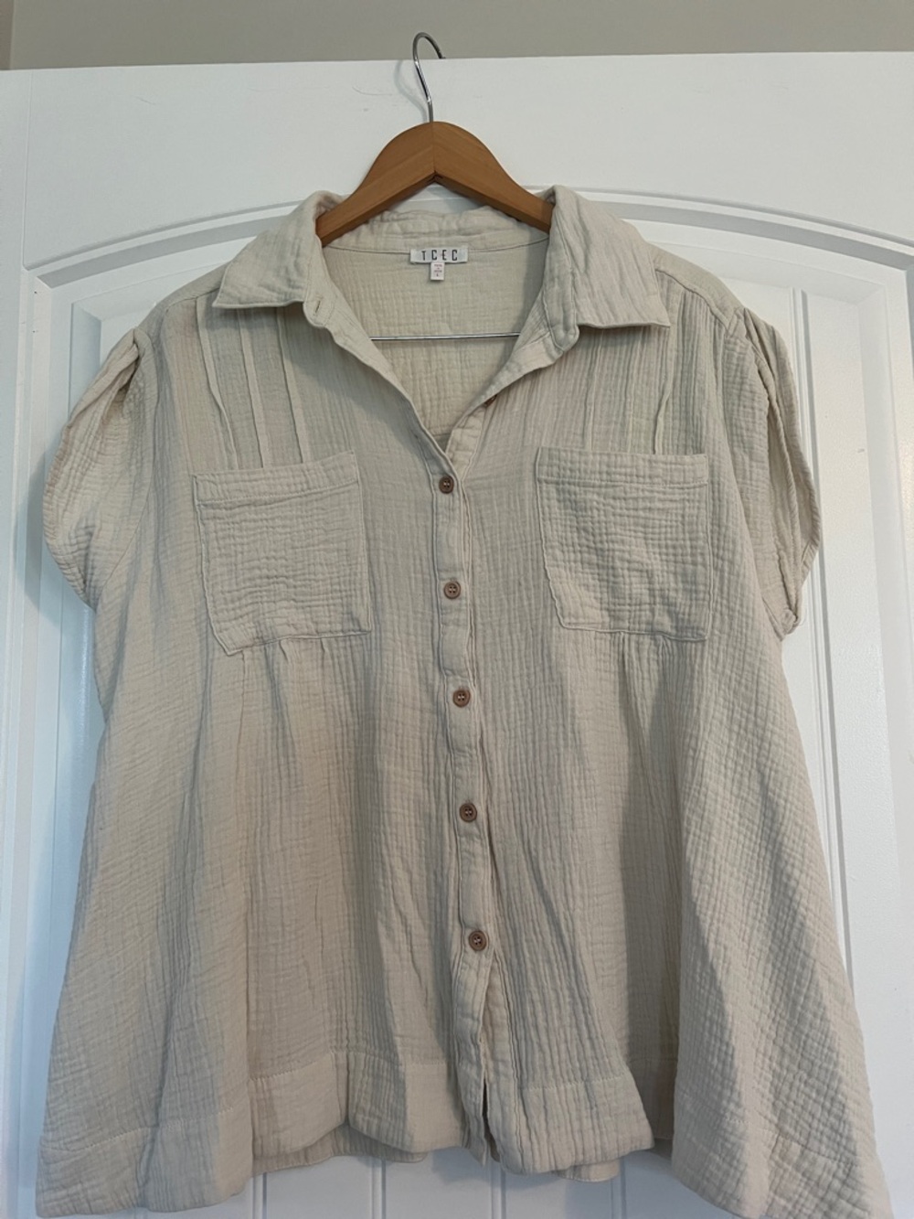 Boyfriend  short-sleeve button-down shirt gauzy